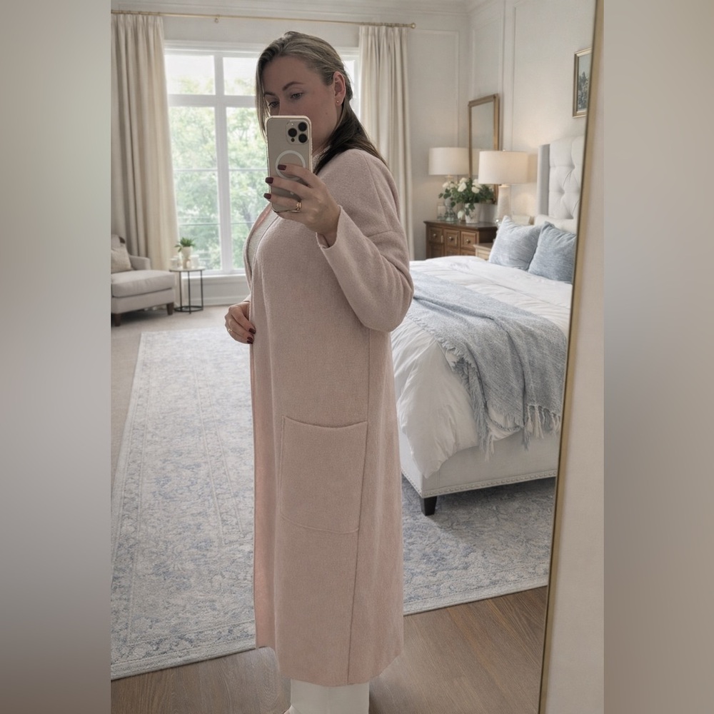 MANGO Suit Blush Pink Long Wool Blend Open Front Coatigan – Size XS / EUR S - Picture 2 of 7